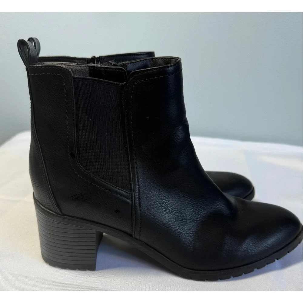LifeStride Womens Black Faux Leather Chelsea Ankle Boots Block Heel Size 9.5 US